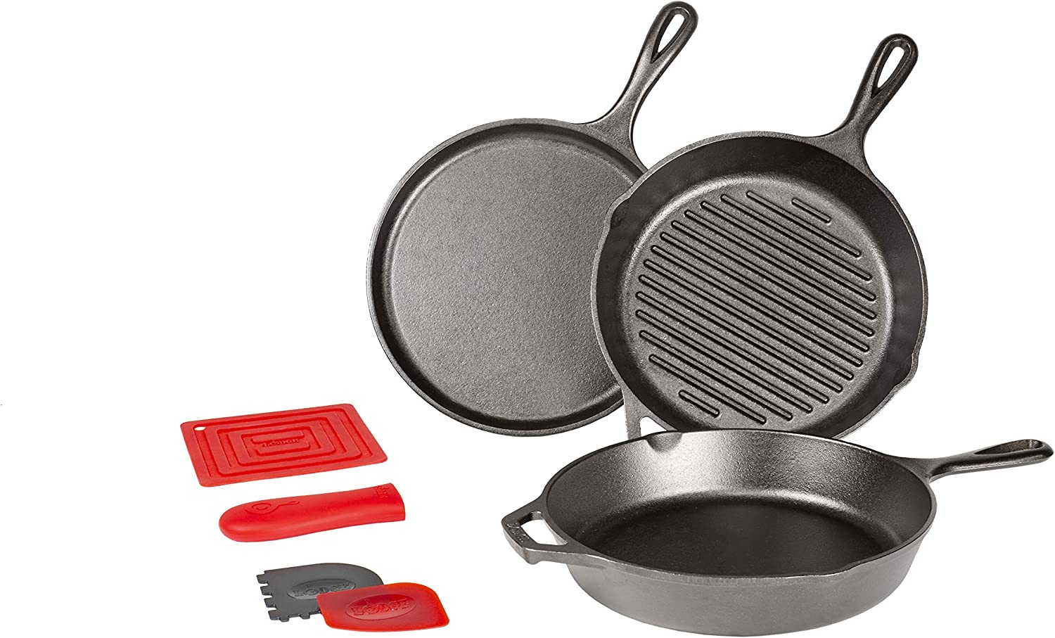 Lodge L6SPA41 Essential Pan Set, 7-Piece, Black