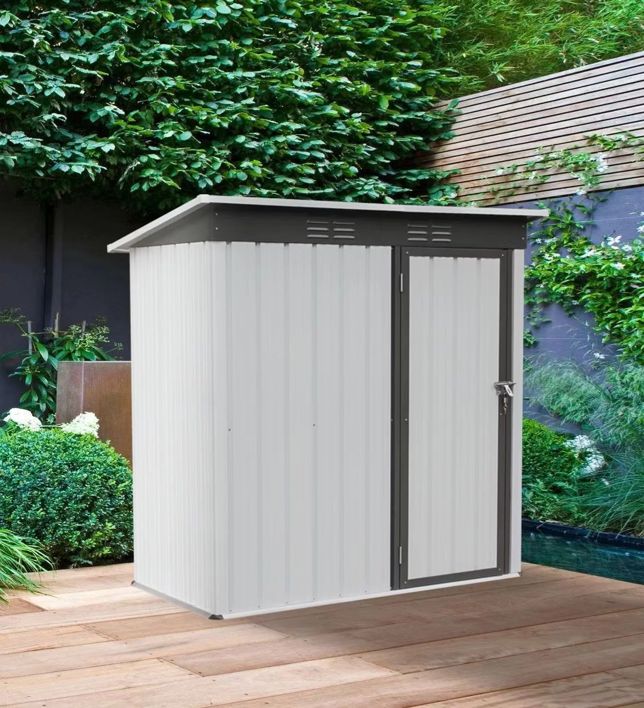 5*3 Outdoor Storage Shed Kit - Great for Patio Furniture. Garden Tools. Bike Accessories. Beach Chairs and Push Lawn Mowers in Taupe and Tan