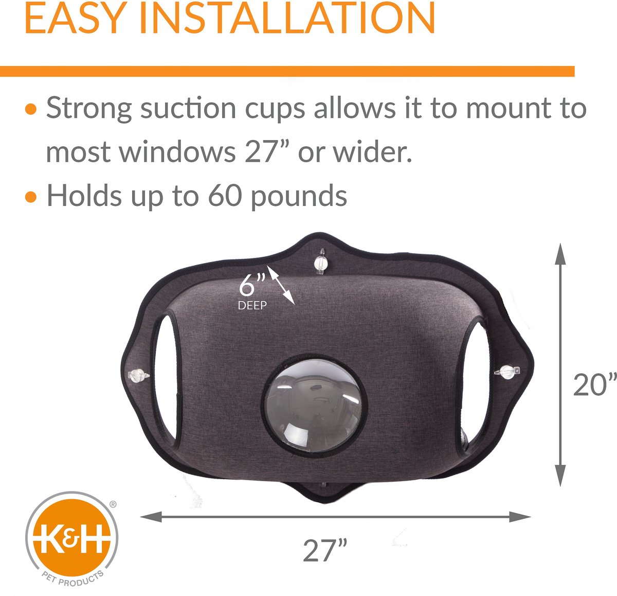 K&H Pet Products EZ Mount Bubble Pod Cat Window Perch, Dark Gray