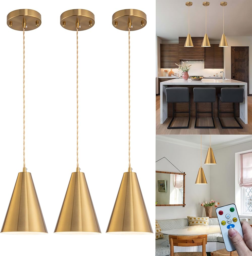 Mini Battery Operated Pendant Light With Remote Set Of 2,No Wiring Blue - View #4