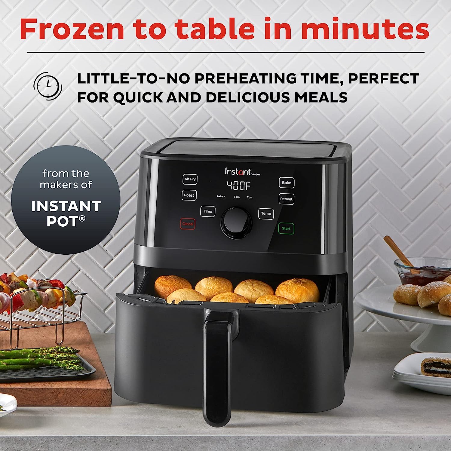 Instant Pot Vortex 5.7QT Large Air Fryer Oven Combo, Customizable Smart Cooking Programs, Digital Touchscreen, Nonstick and Dishwasher-Safe Basket, Includes Free App with over 1900 Recipes