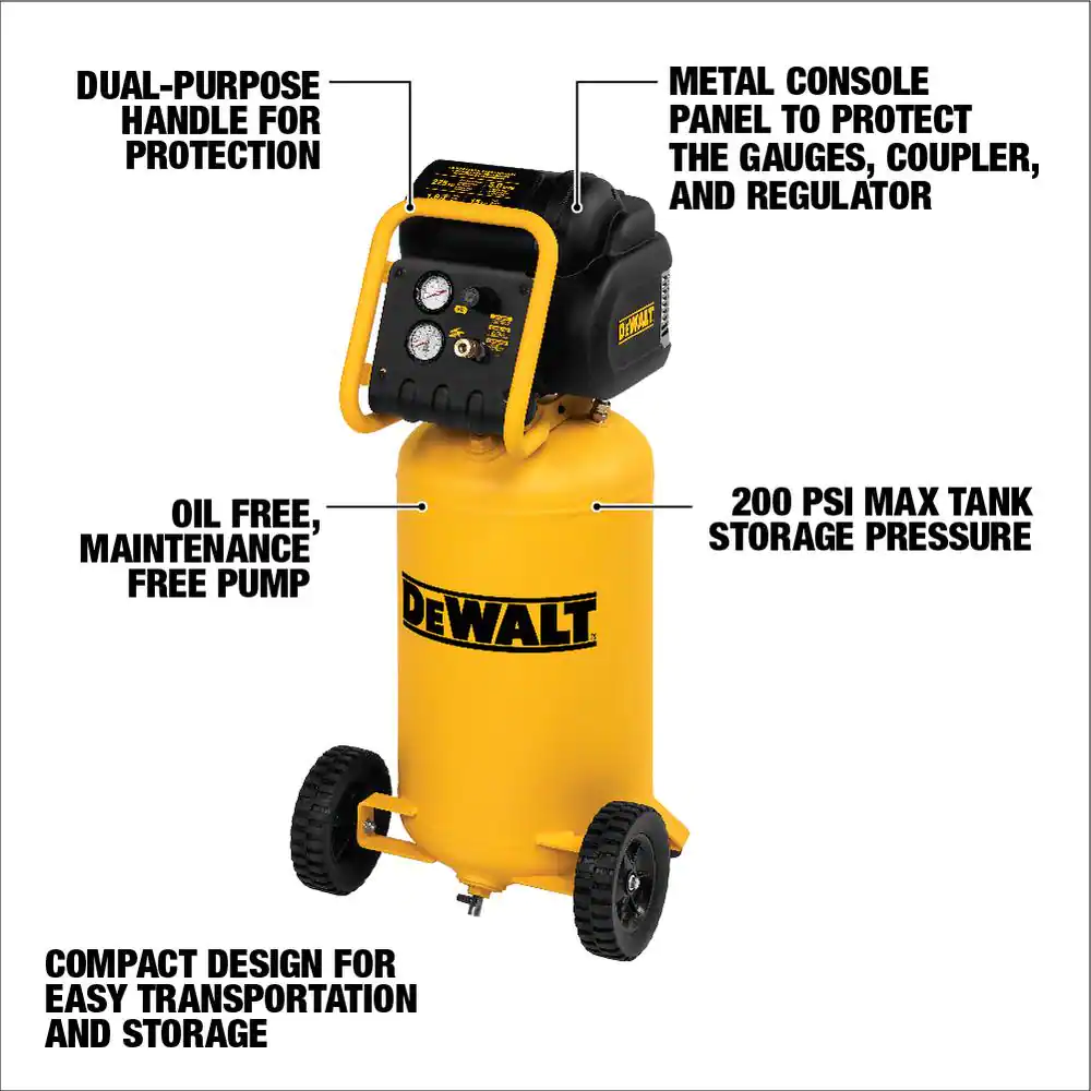 DEWALT D55168 15-Gallon Single Stage Portable Electric Vertical Air Compressor