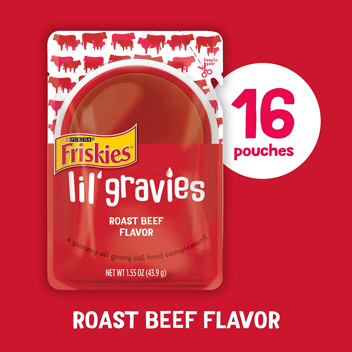 Purina Friskies Lil’ Gravies Roast Beef Flavor Cat Food Complement – (16) 1.55 oz. Pouches