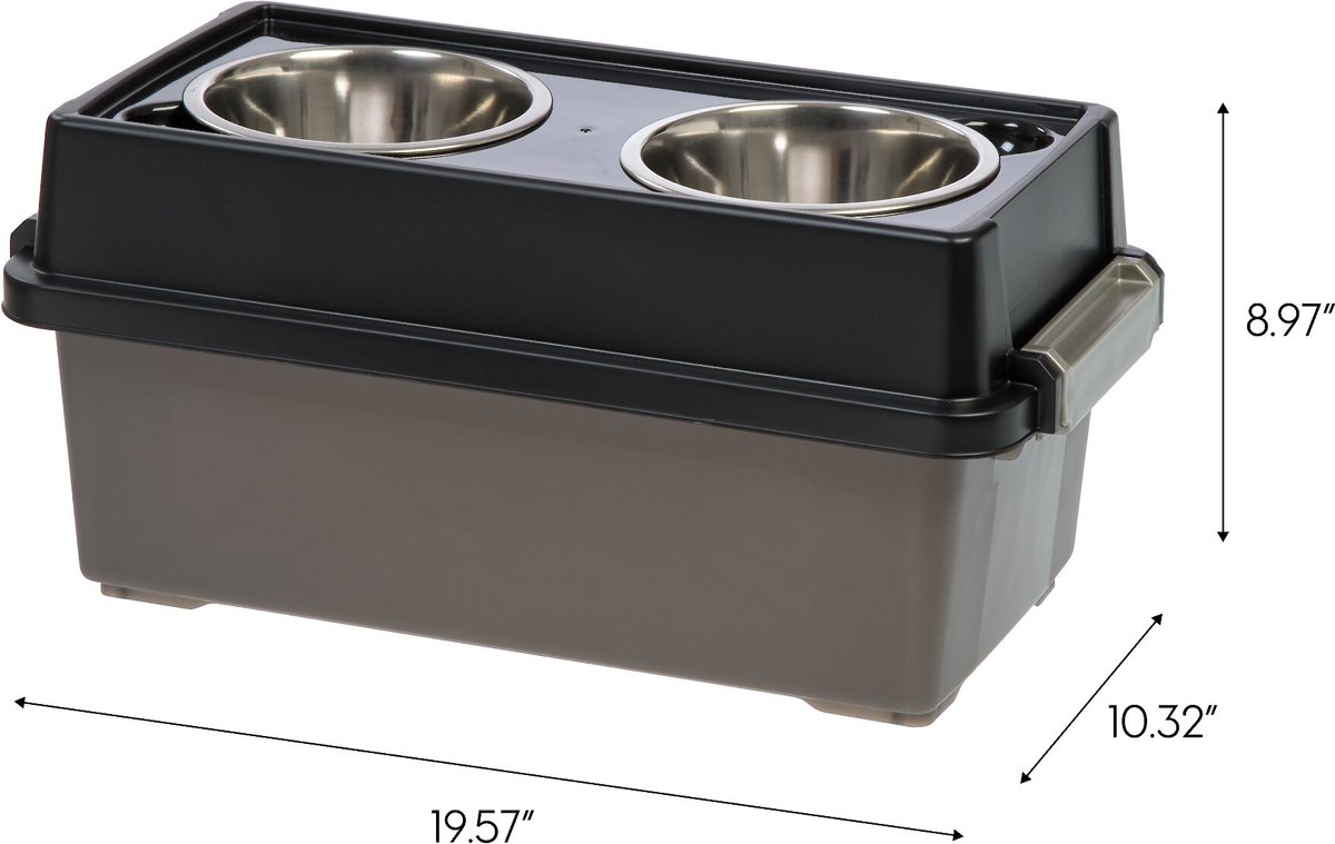 IRIS Elevated Feeder with Airtight Food Storage, Smoke/Black (4-cups, 32-oz)