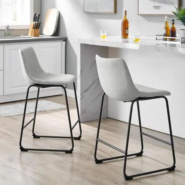 Walker Edison Wasatch 24 in, Frame Counter Height Bar Stool, Leather Seat (Set of 2)