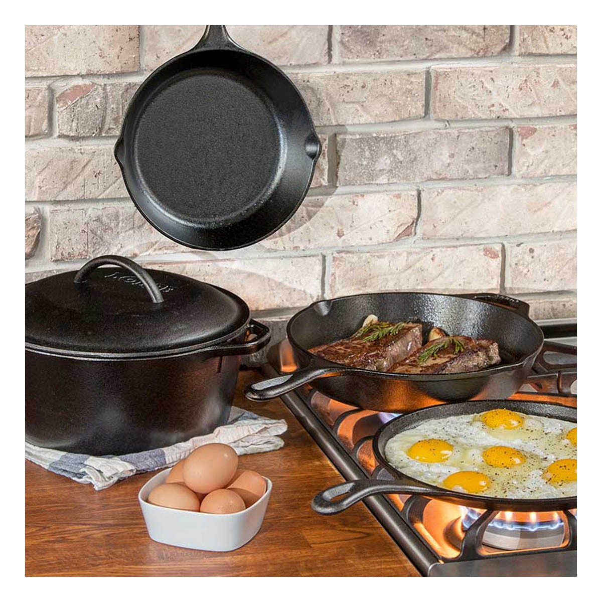 Lodge L5HS3 Logic Cast Iron Cookware Set, 5-Piece (Black)