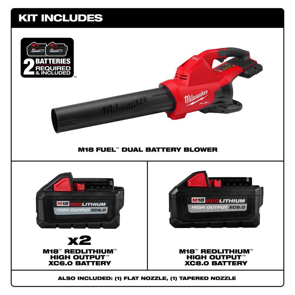 Milwaukee 2824-20-48-11-1880-48-11-1862 M18 FUEL Dual Battery 145 MPH 600 CFM 18-Volt Lithium-Ion Brushless Cordless Handheld Blower w/(3) Batteries