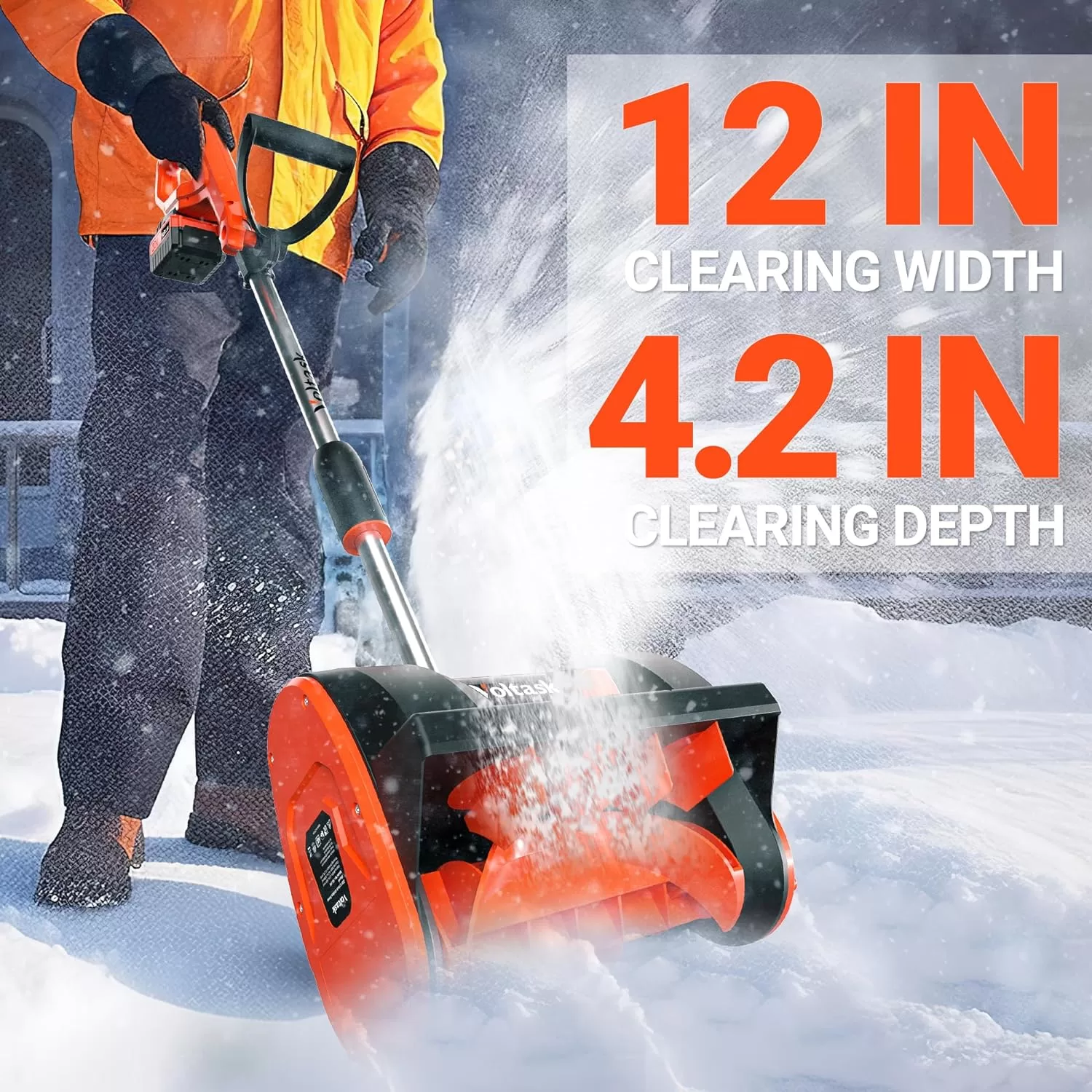 VOLTASK Cordless Snow Shovel, 20V | 12-Inch Cordless Snow Blower, SS-20E