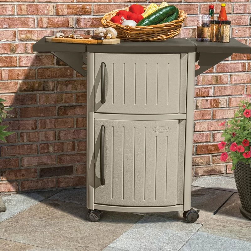 Suncast DCP2000 Outdoor Grilling Prep Station Table with Storage, Taupe/Brown