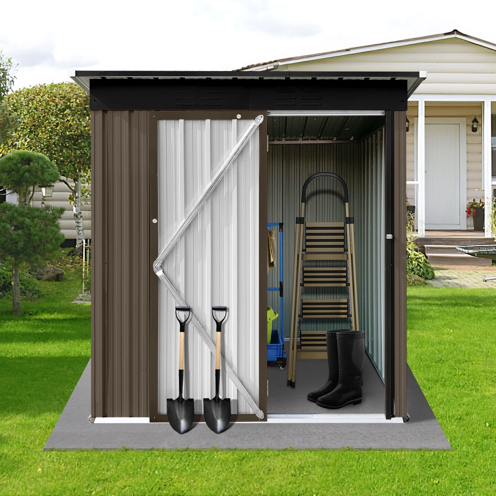 Metal garden sheds 5ft��4ft outdoor storage sheds Brown + Black
