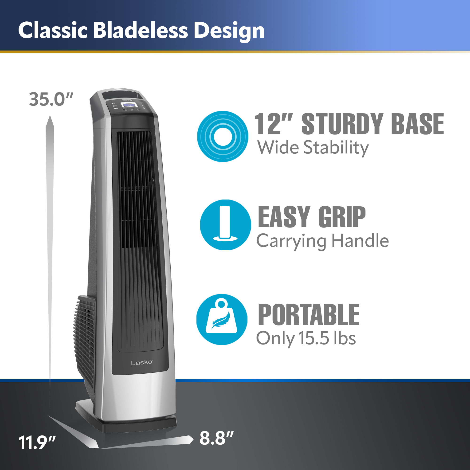 Lasko High Velocity 35 in. 3 Speed Oscillating Tower Fan with Timer and Remote Control, U35115