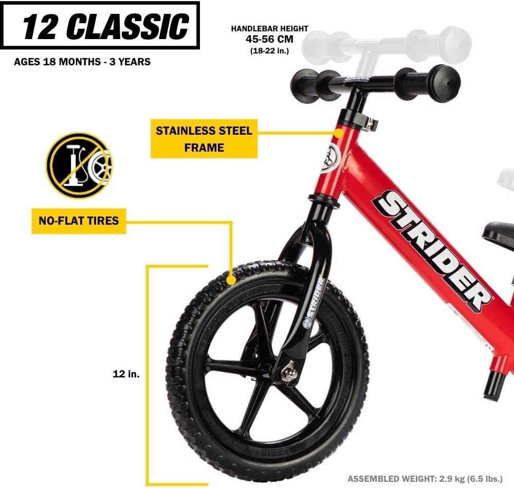 Strider – 12 Classic Balance Bike, Ages 18 Months to 3 Years (Blue)