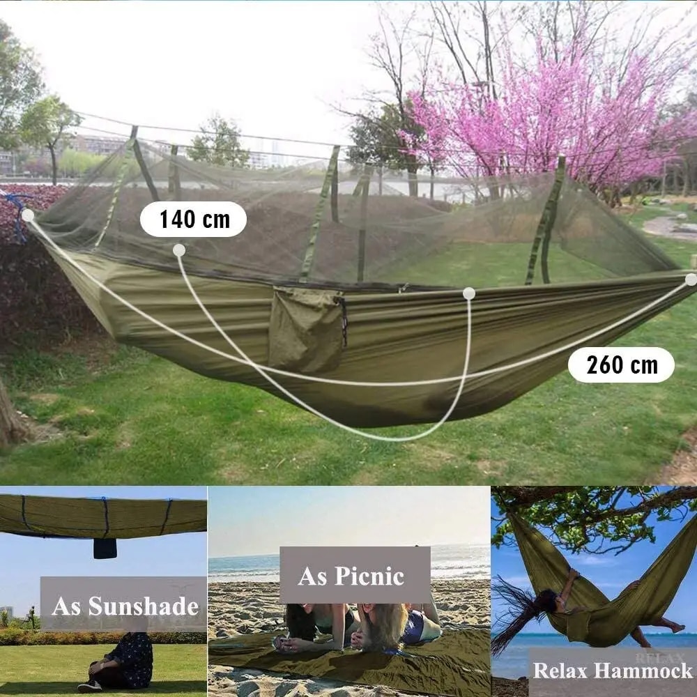 2 person camping garden hammock with mosquito net outdoor furniture bed strength parachute fabric sleep swing portable hanging 5347