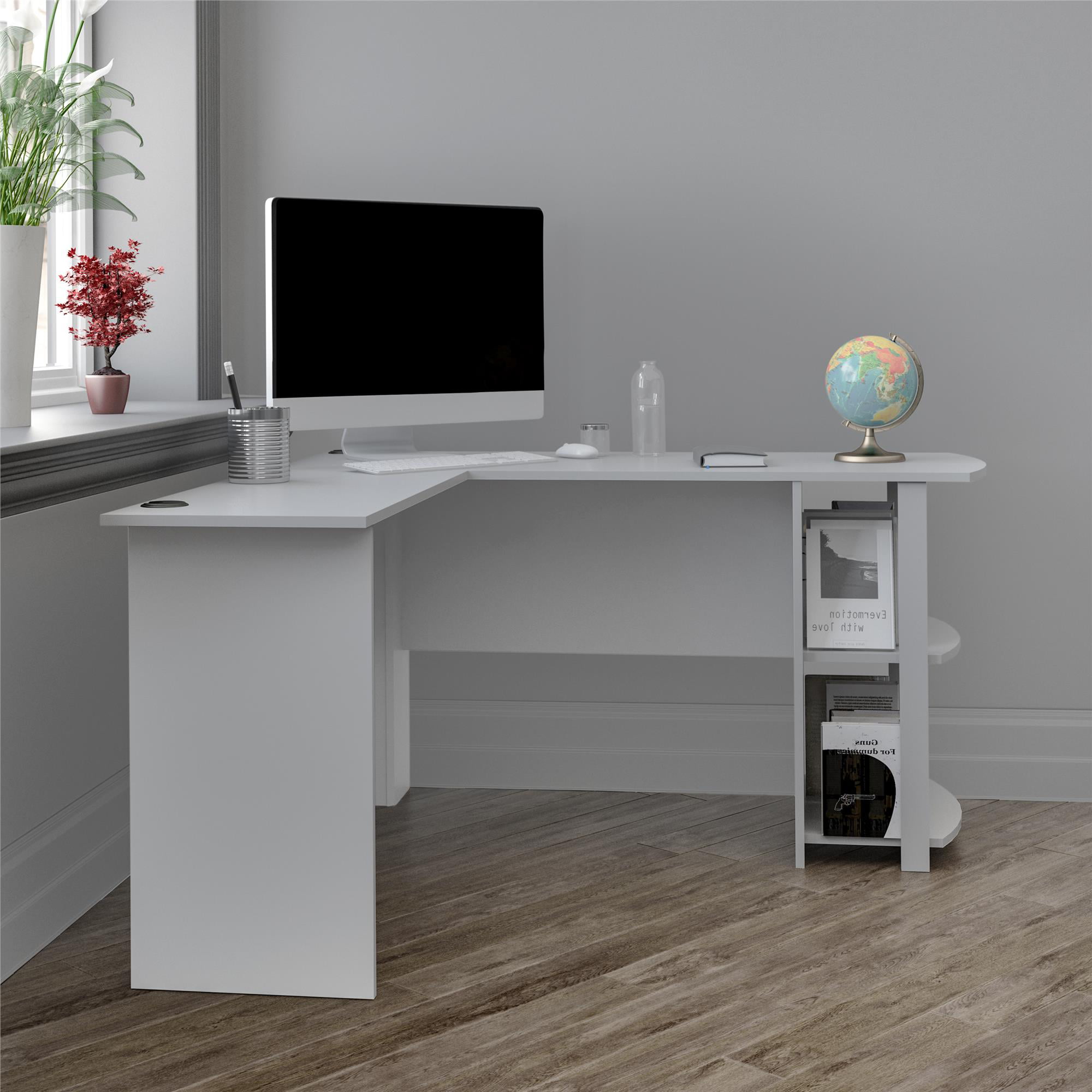 Ameriwood Home Dominic L Desk with Bookshelves, Dove Gray
