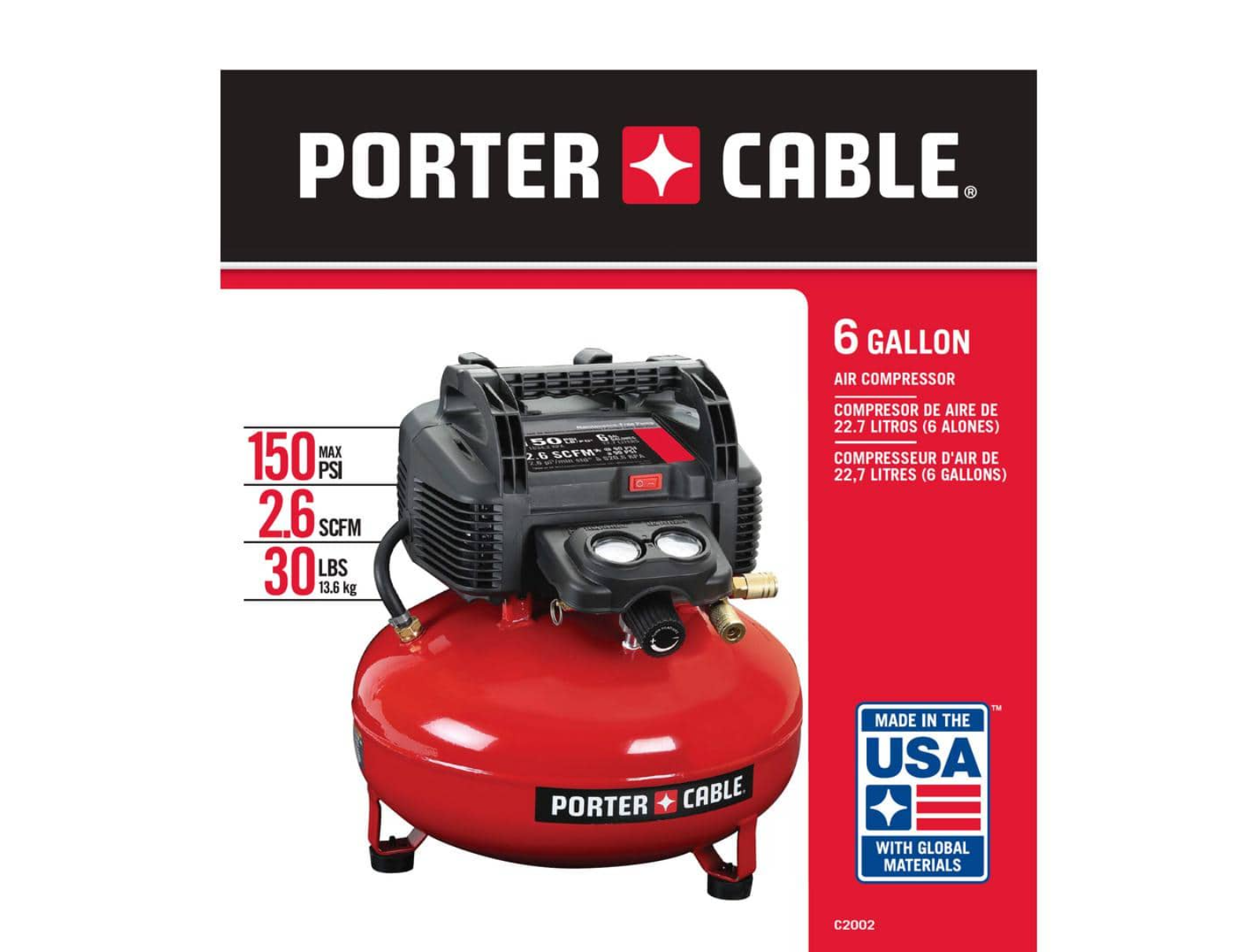 Porter-Cable C2002 6 Gal. 150 PSI Portable Electric Pancake Air Compressor