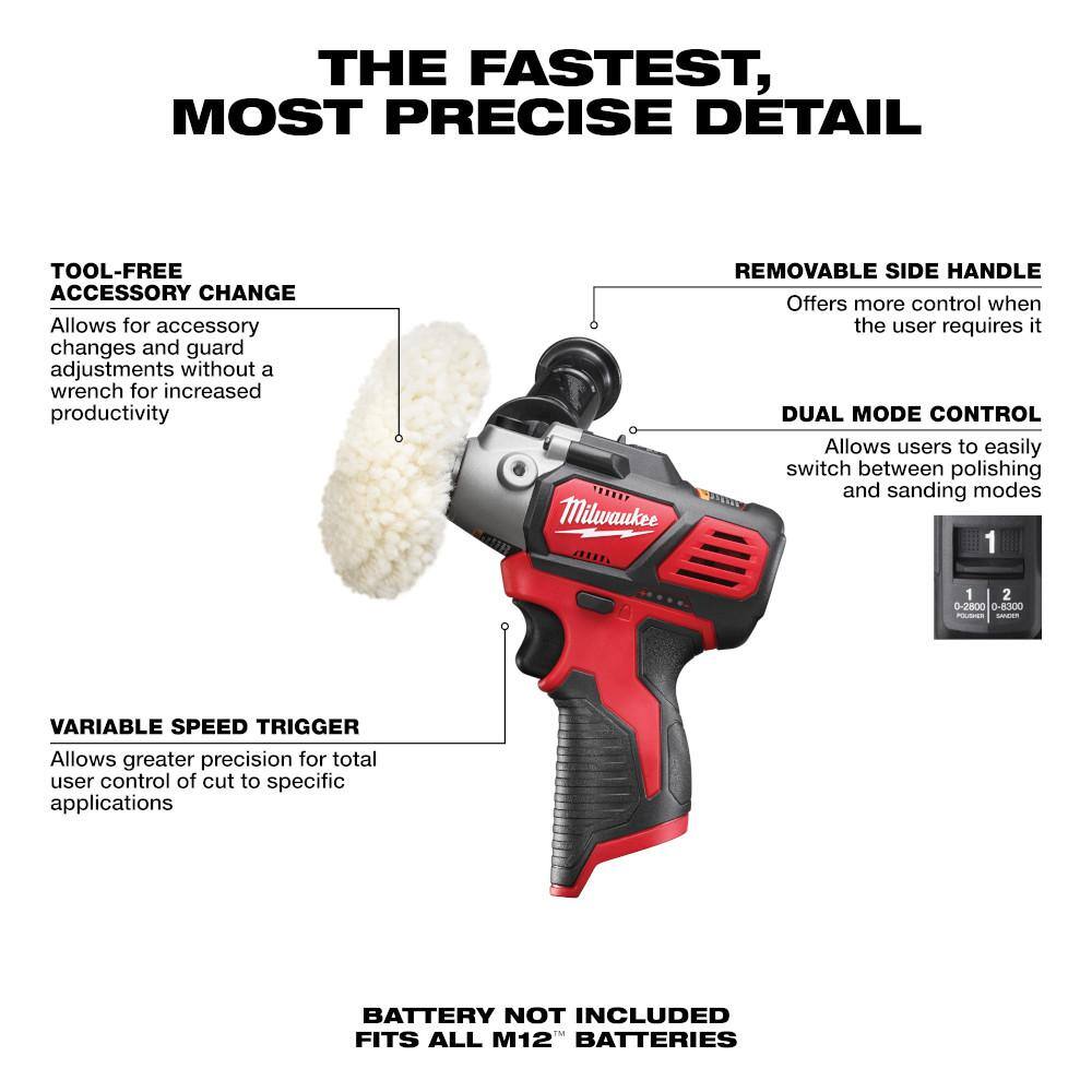 Milwaukee 2438-20-48-11-2425 M12 12-Volt Lithium-Ion Cordless Variable Speed Polisher/Sander w/M12 12V Lithium-Ion CP High Output 2.5 Ah Battery Pack