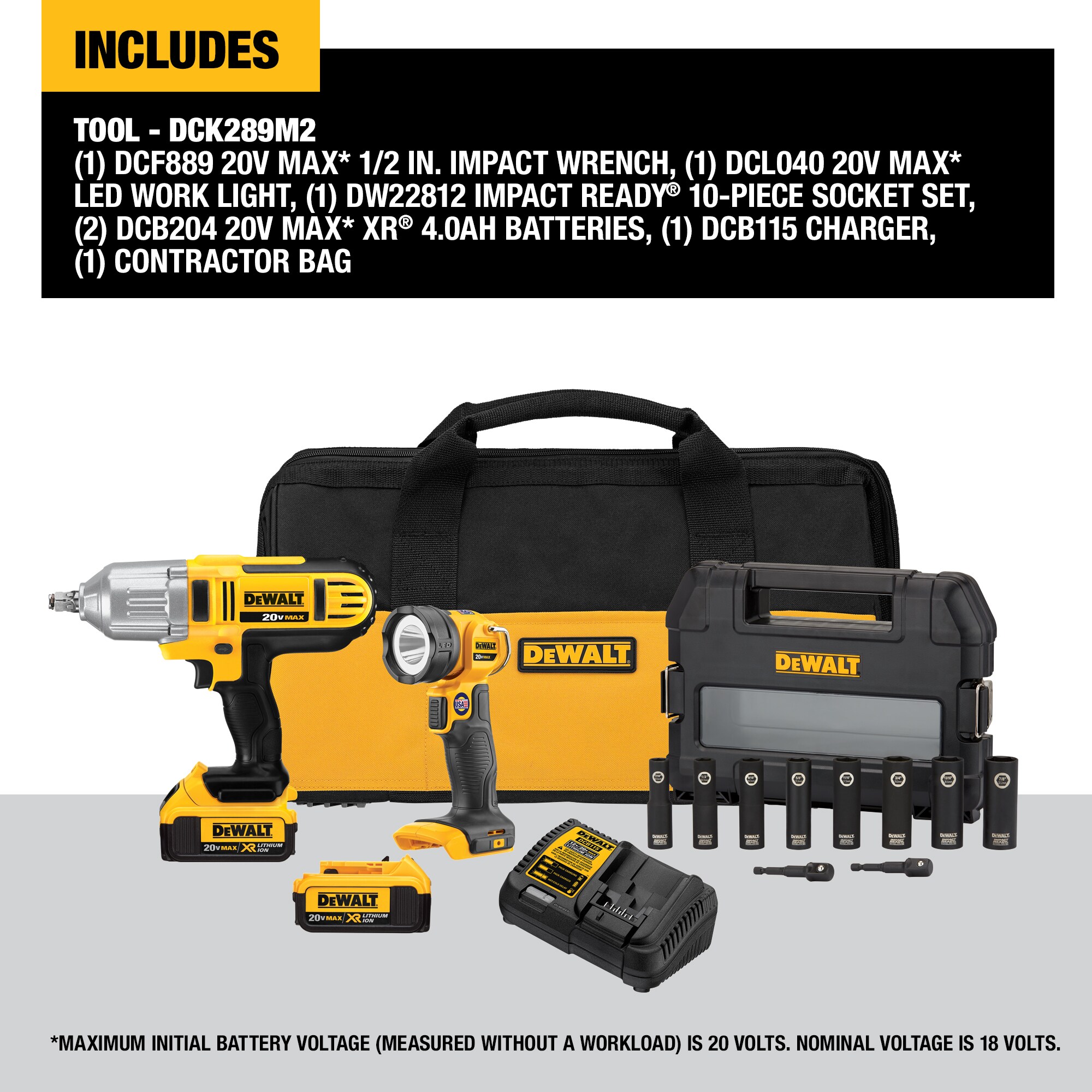 DEWALT DCK289M2 2-Tool 20-Volt Max Power Tool Combo Kit with Soft Case (2-Batteries and charger Included)