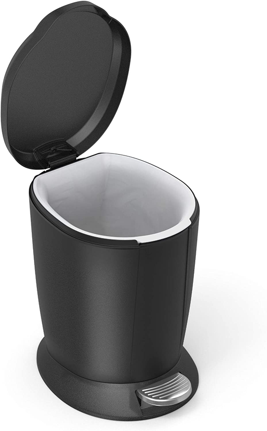 simplehuman 6 Liter / 1.6 Gallon Compact Plastic Round Bathroom Step Trash Can, Black Plastic