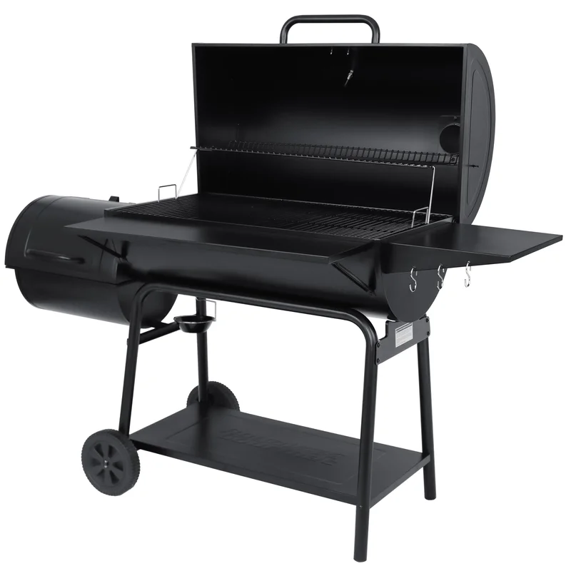 Royal Gourmet CC2036F Charcoal Barrel Grill with Offset Smoker in Black