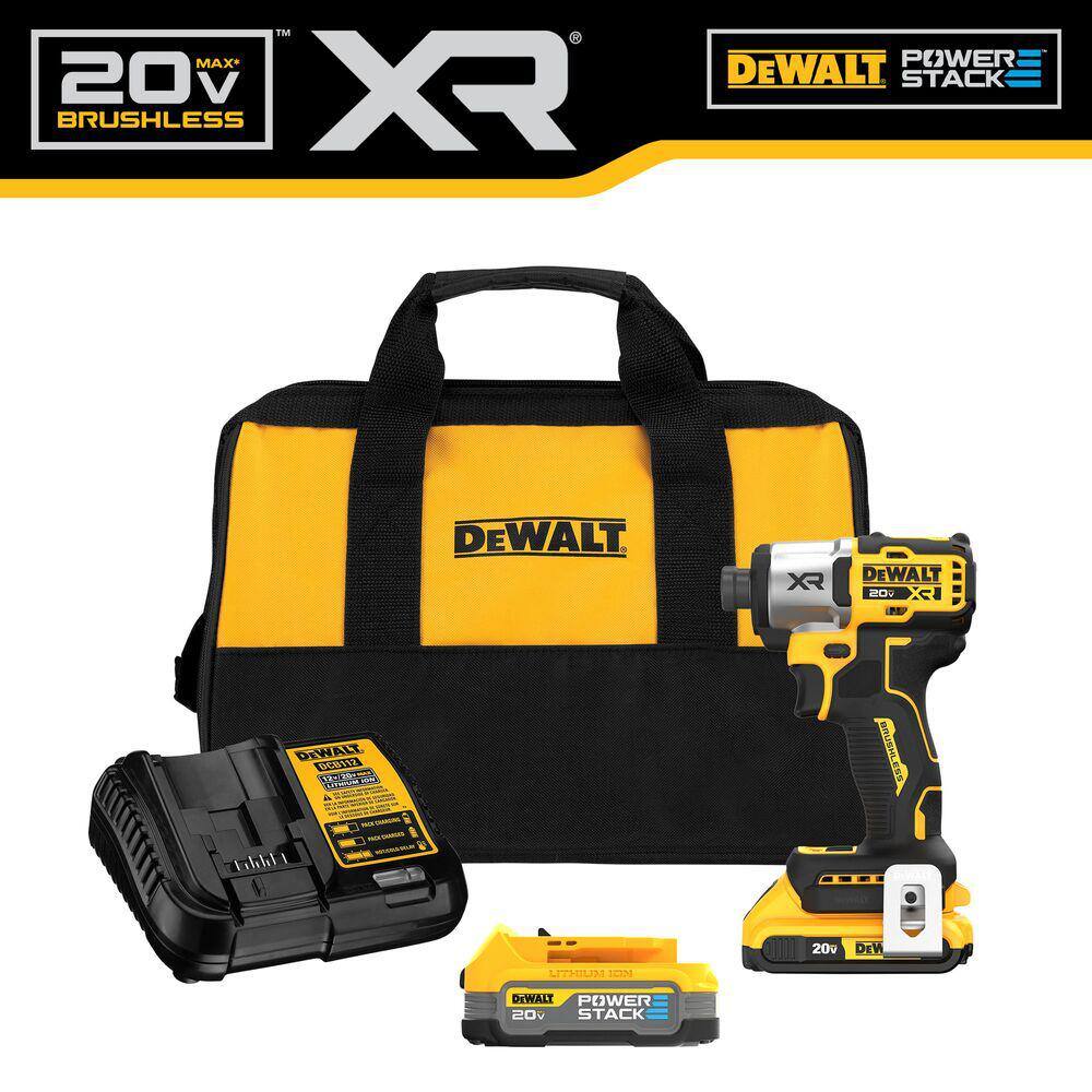 DEWALT DCF845D1E1 20V MAX XR Lithium-Ion Cordless Brushless 1/4 in. 3-Speed Impact Driver Kit with 2Ah and 1.7Ah Batteries, Charger & Bag