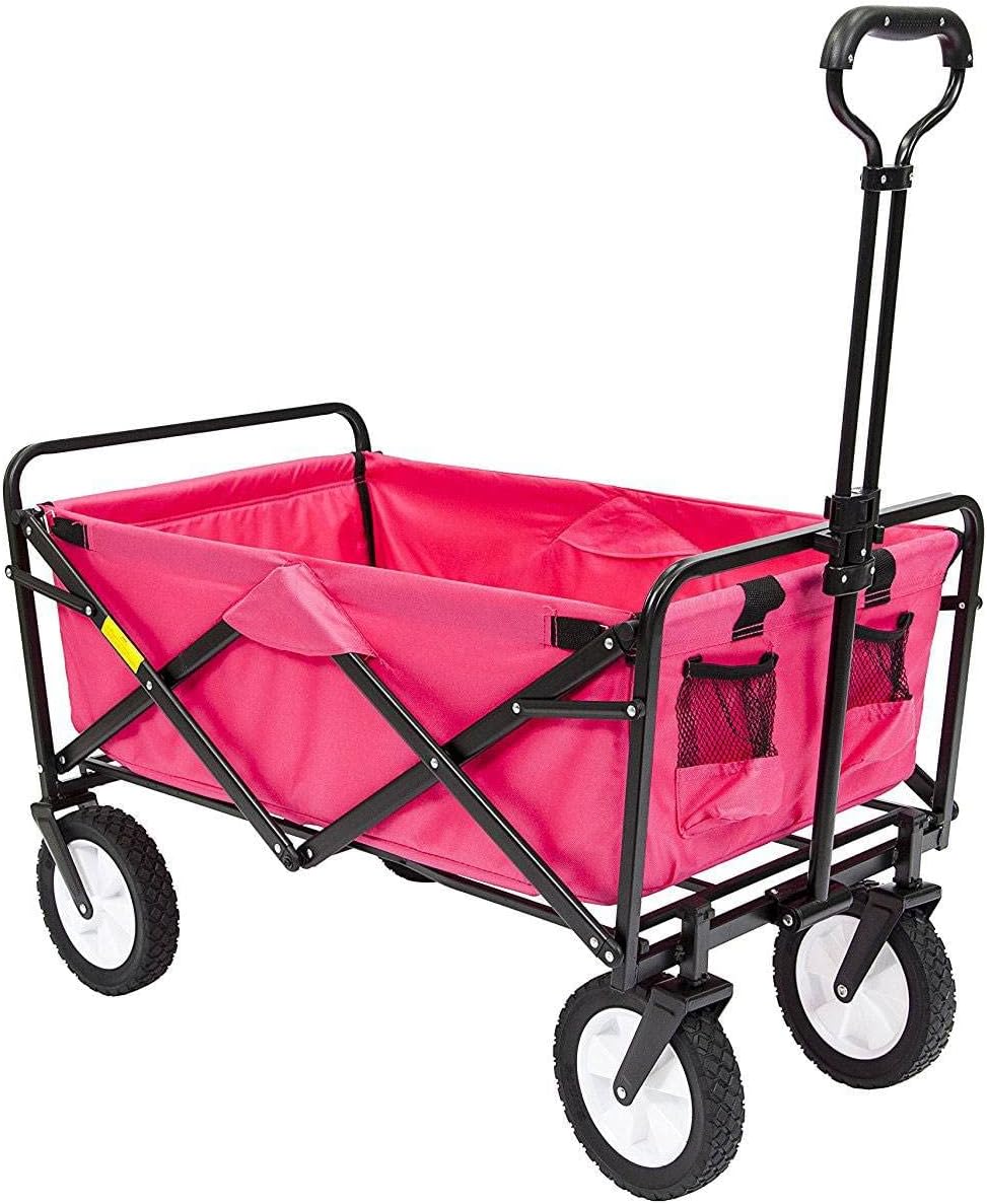 MacSports Heavy Duty Steel Frame Collapsible Folding 150 Pound Capacity Outdoor Camping Garden Utility Wagon Yard Cart, Pink