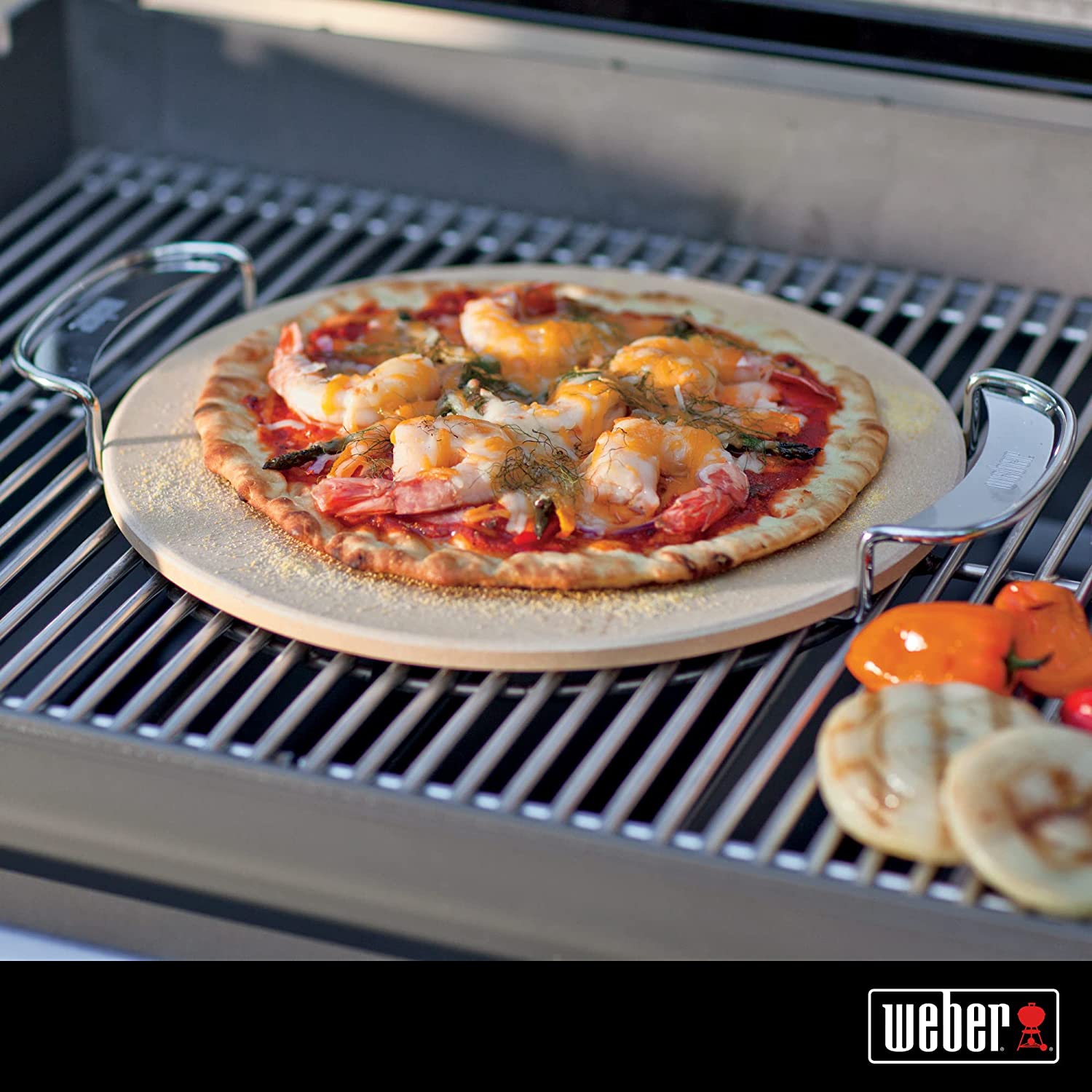 Weber Gourmet BBQ System Pizza Stone with Carry Rack,16.7′′ Long