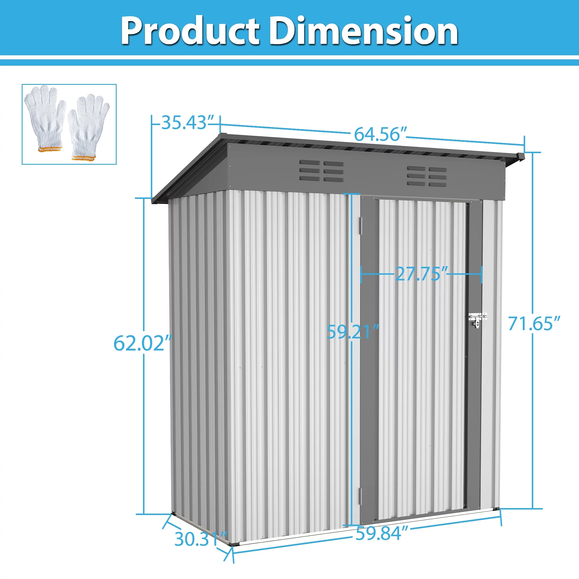 Outdoor Storage Shed. 5 x 3 FT Metal Tool Shed Lockable Storage Garden House with Door & Lock. for Backyard Garden Patio Lawn