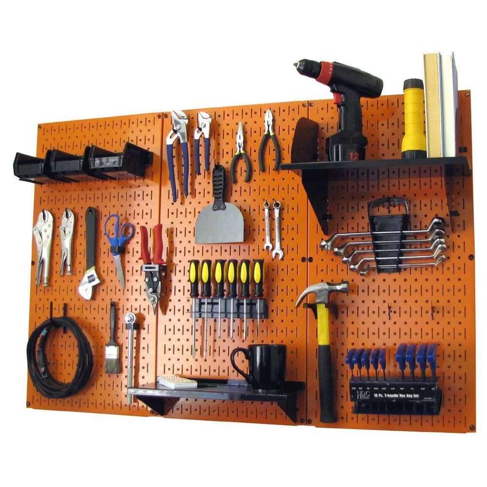 Wall Control 30WRK400ORB 32 in. x 48 in. Metal Pegboard Standard Tool Storage Kit with Orange Pegboard and Black Peg Accessories