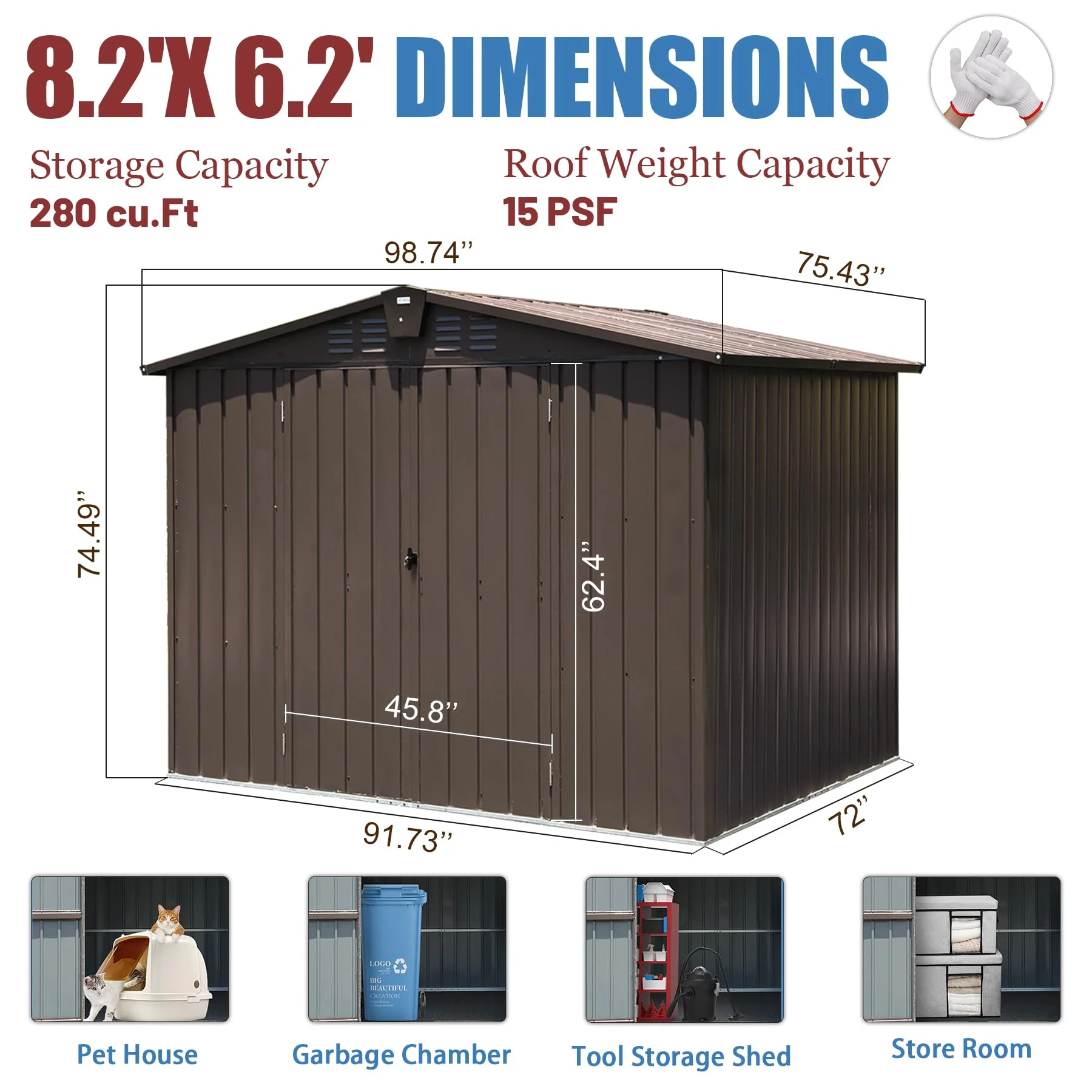 Juiluna 8.2' x 6.2' Outdoor Storage Shed Metal Tool Shed Storage House with Lockable Doors Air Vents for Garden Backyard Lawn Patio