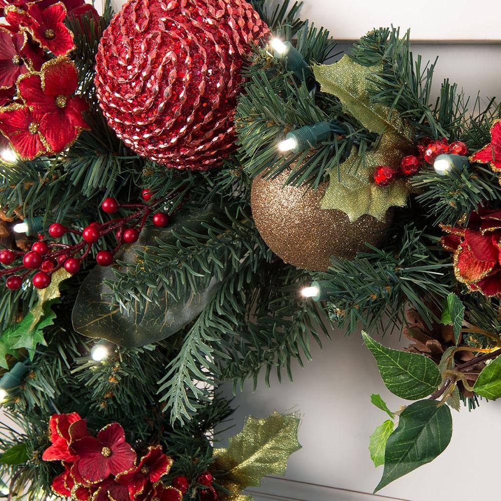 Village Lighting Company V-11091 9 ft. Pre-Lit LED Scarlet Hydrangea Garland