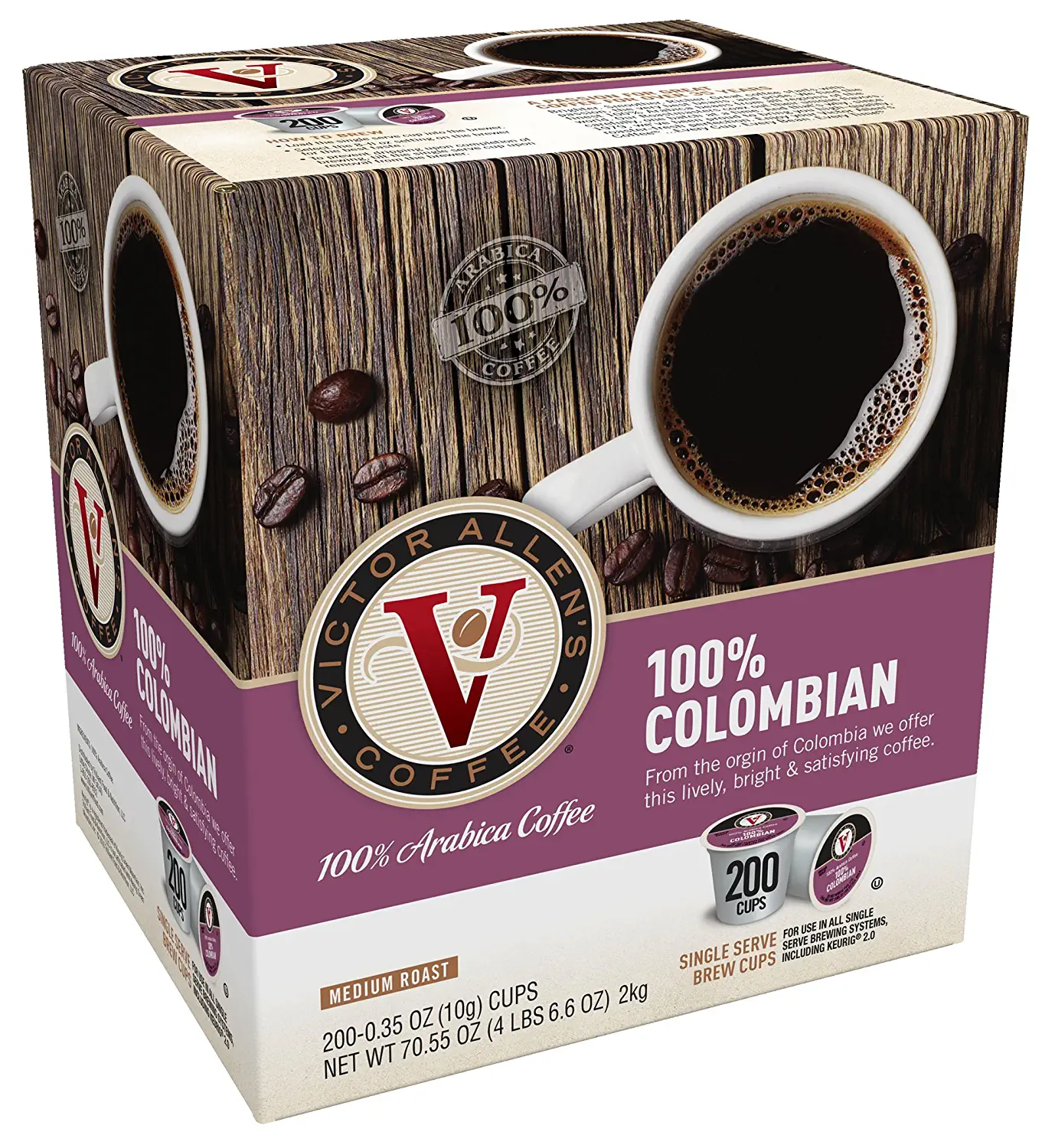 Victor Allen’s Coffee 100% Colombian Medium Roast 200 Count Single Serve Coffee Pods for Keurig K-Cup Brewers