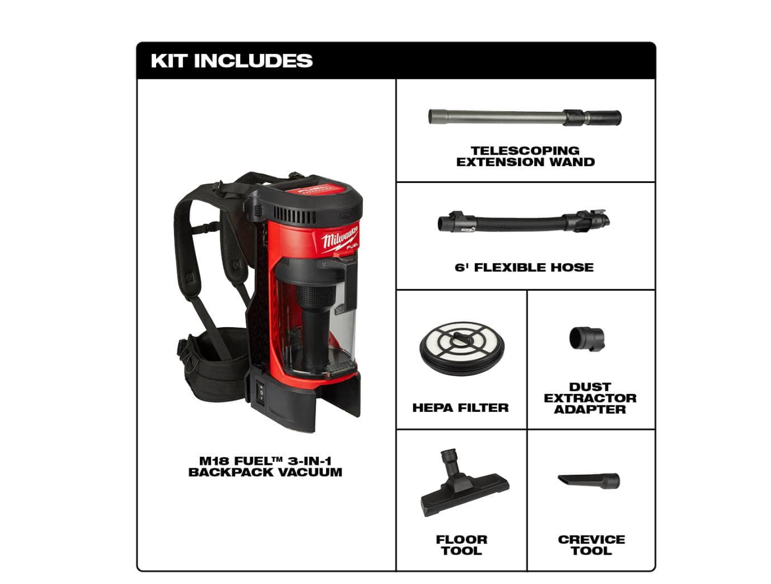 Milwaukee 0885-20 M18 FUEL 18-Volt Lithium-Ion Brushless 1 Gal. Cordless 3-in-1 Backpack Vacuum (Tool-Only)