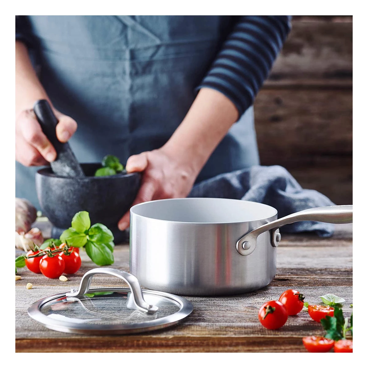 GreenPan Venice Pro Tri-Ply Stainless Steel Healthy Ceramic Nonstick 1.6QT Saucepan Pot with Lid, PFAS-Free, Multi Clad, Induction, Dishwasher Safe, Oven Safe, Silver (CC002241-001)