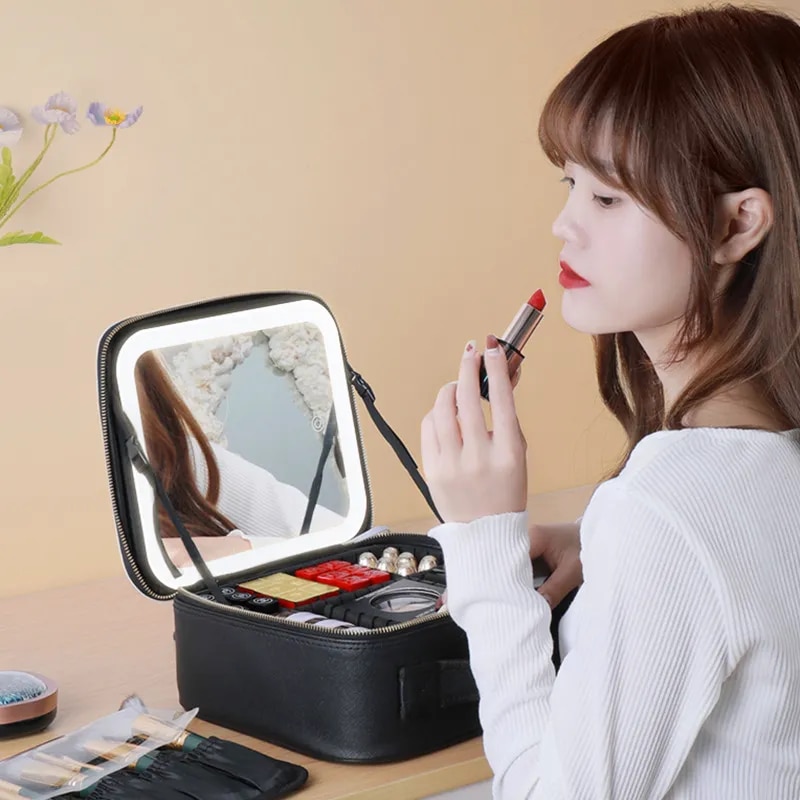 2022 smart led cosmetic case with mirror cosmetic bag large capacity fashion portable storage bag travel makeup bags for women 5824
