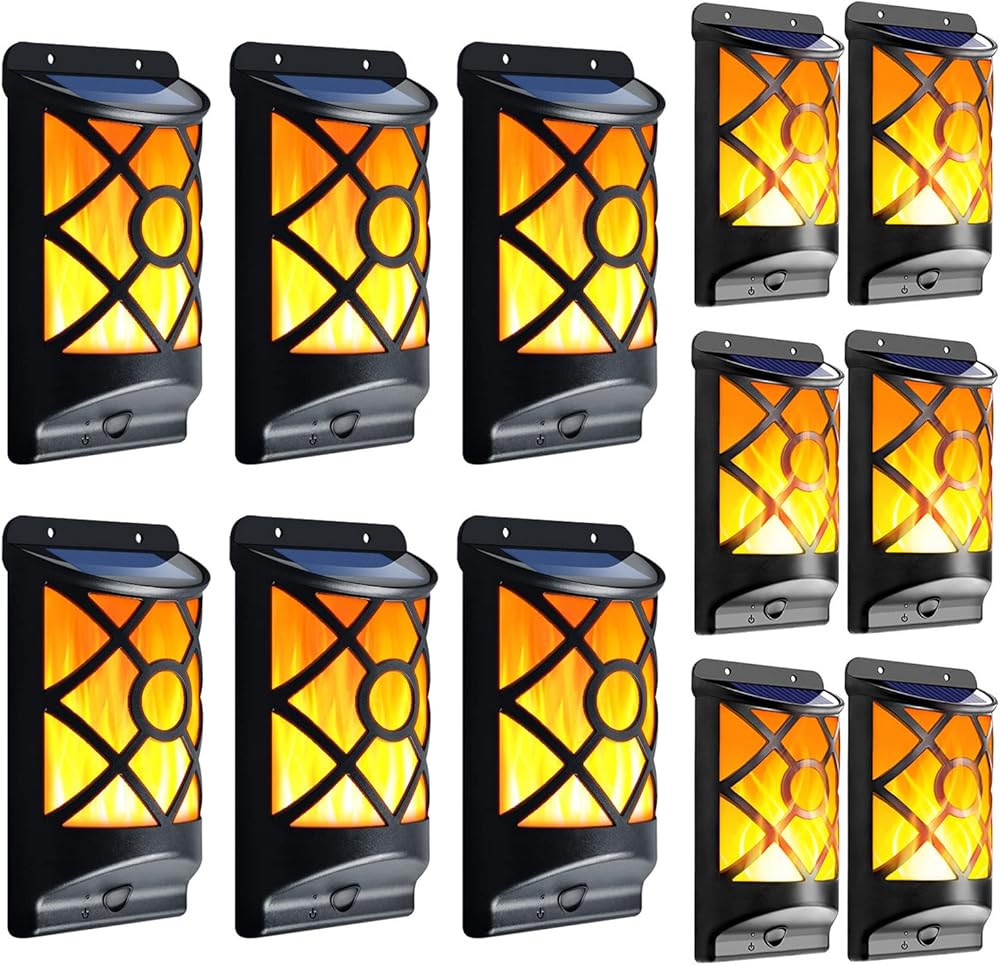 Solar Flame Lights Outdoor, Flickering Flames Solar Wall Light, Fire ...