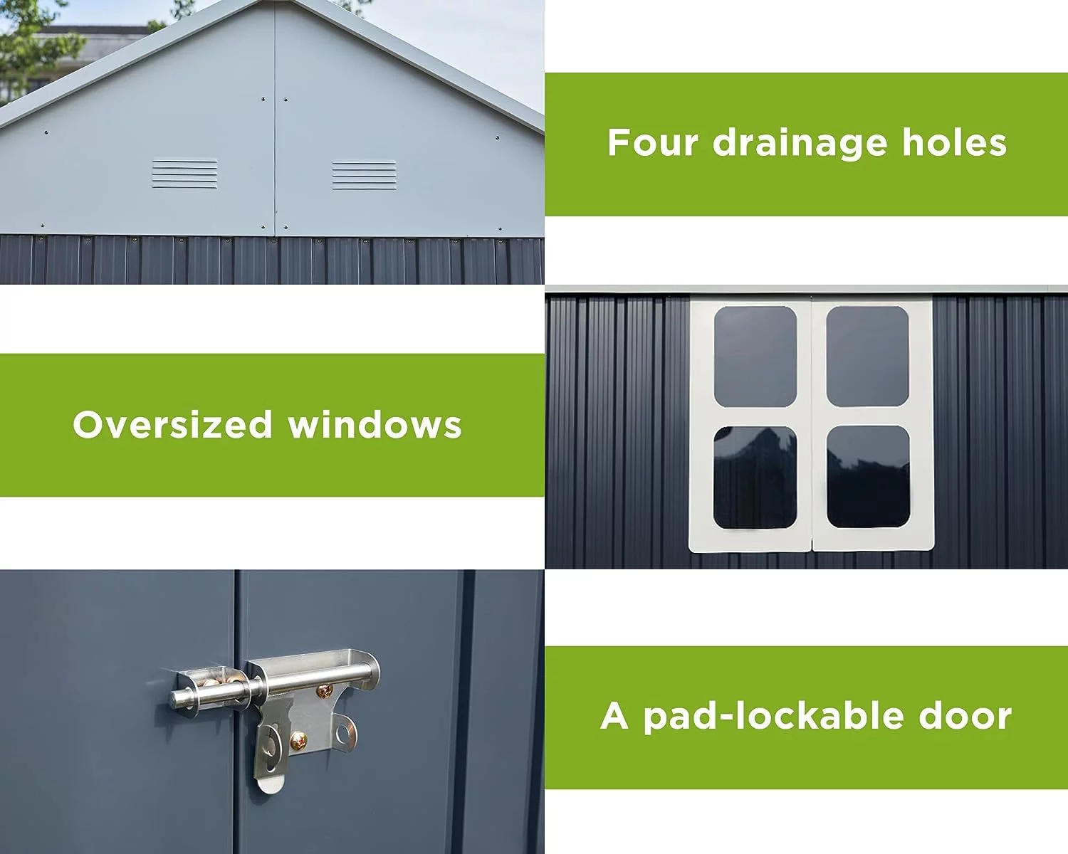 AMERLIFE 10'x8'x8' Shed Nordic Cottage Storage Shed 4-Pane Window Outdoor Metal Garden House Grey/White