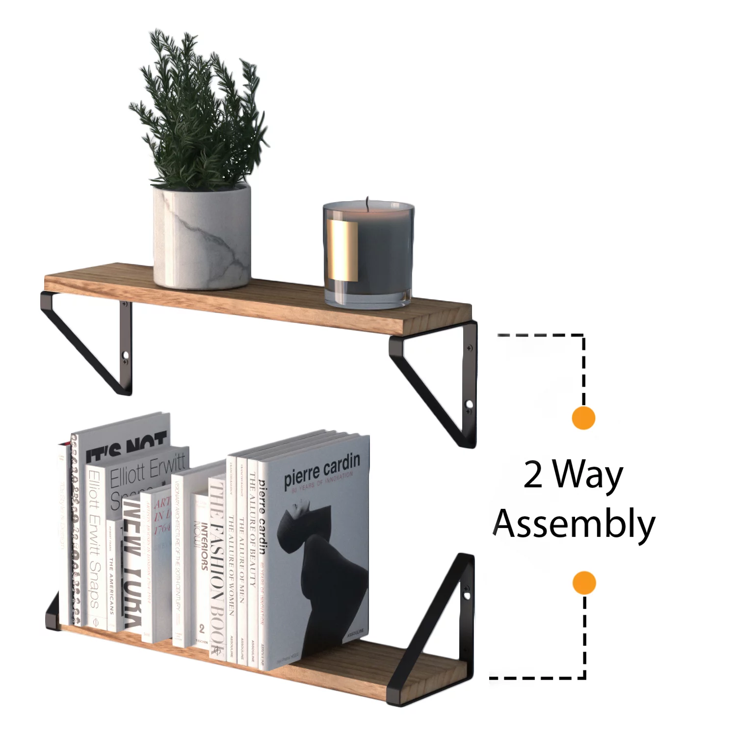 Wallniture Ponza 17′′ Wall Shelf Rustic Decor Set of 4 Floating Shelves, Wood, Natural Burned