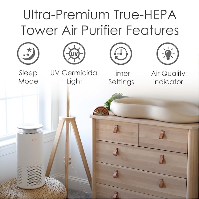 Crane  4-Speed (Covers: 500-sq ft) White True HEPA and Uv Air Purifier