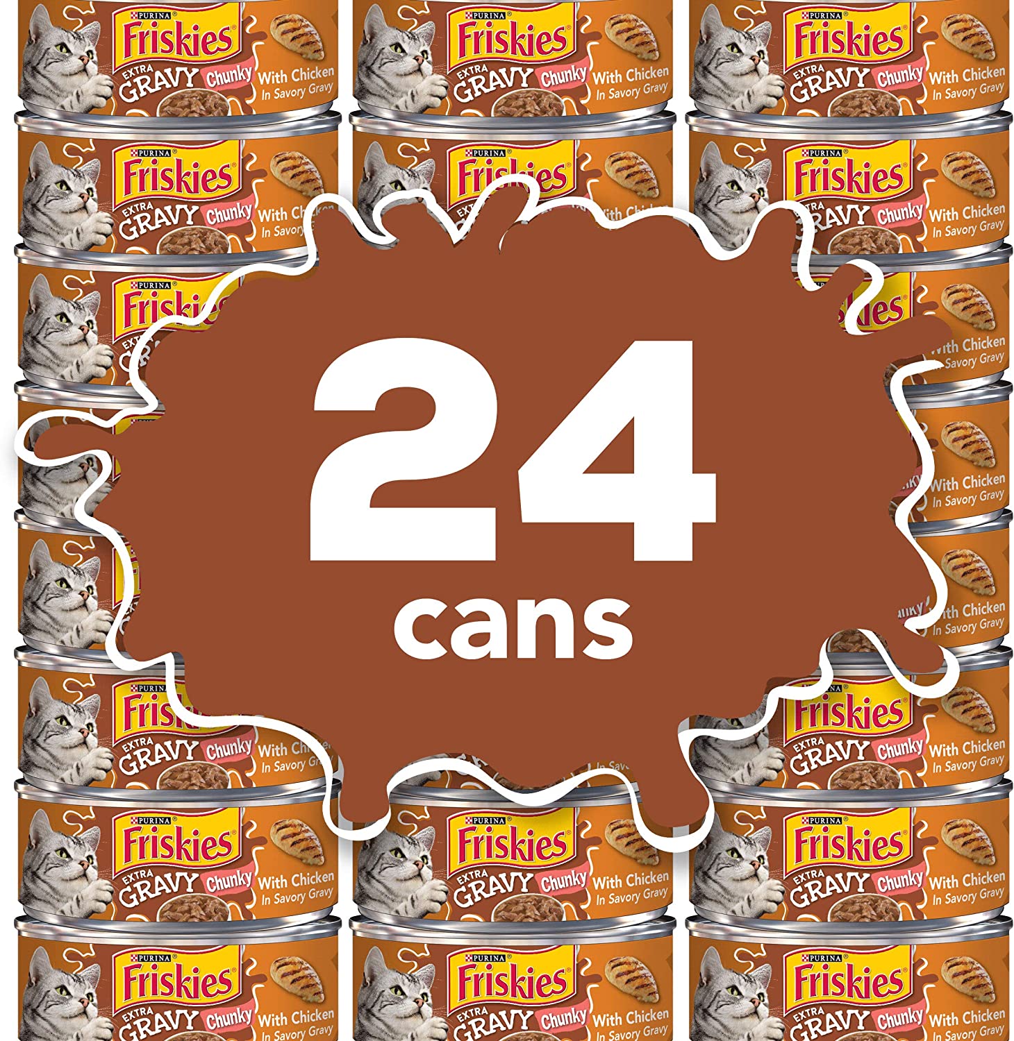 Purina Friskies Gravy Wet Cat Food Extra Gravy Chunky With Chicken in Savory Gravy – (24) 5.5 oz. Cans