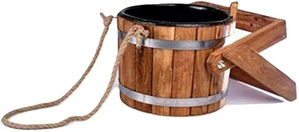 CKG Sauna Wooden SPA Bath Shower Bucket Indoor and Outdoor Supplies Accessories for Waterfall Water Russian Pool Banya Barrel Shaped 16 L Сауна