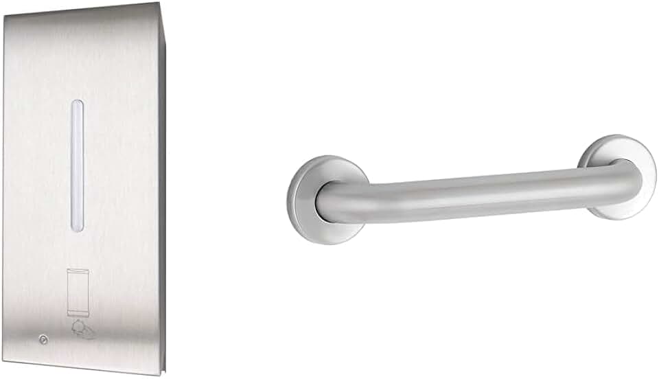 BOBRICK 2013 Stainless Steel Automatic Wall-Mounted Foam Soap Dispenser, Satin Finish & 6806X36 Stainless Steel Straight Grab Bar with Satin-Finish, 36