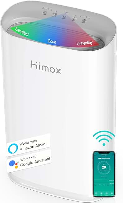 HIMOX HEPA 14 Air Purifiers for Pets Allergies Home Large Room up to 2690 Ft²,Air Filter Cleaner Remove 99.99% Smoke Dust Mold Pet Hair Odors Pollen WiFi PM 2.5 Air Quality Monitor, Auto Mode
