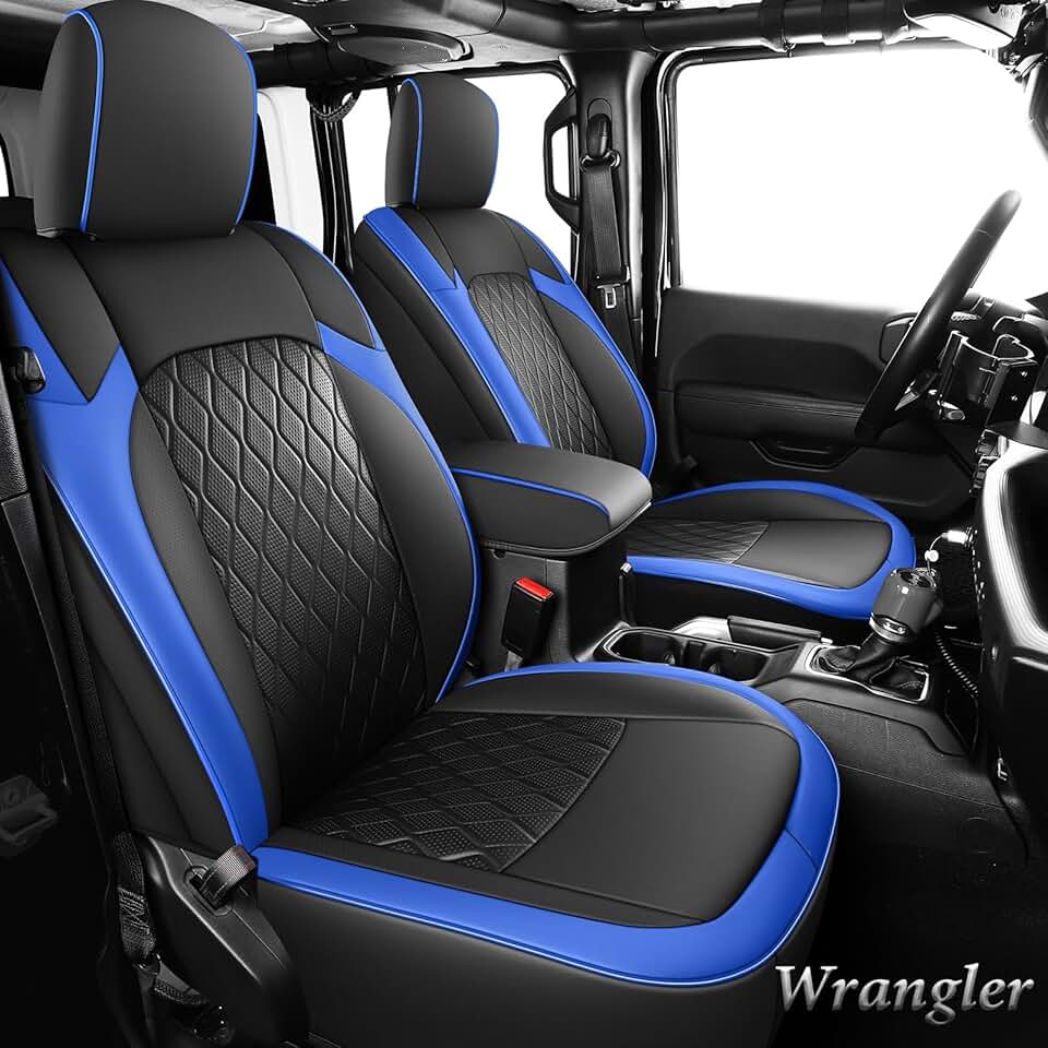 Coverado Seat Covers Fullset for Jeep Wrangler, Waterproof Car Seat Covers for Truck Automotive Seat Covers Custom Fit for 2018-2024 Jeep Wrangler JL Seat Covers 4-Door with Rear Cupholder Only（Blue）