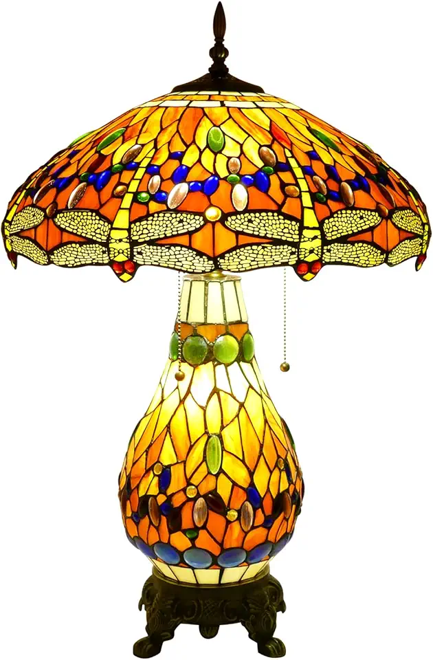 Tiffany Style Table Lamp Beautiful Dragonfly Tiffany Lamp Handmade Stained Glass Lamp 18x18x27 Inches Mother-Daughter Style Desk Reading Light Decor for Bedroom Living Room Home Office