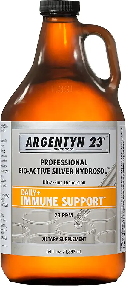 Argentyn 23 Professional Bio-Active Silver Hydrosol for Immune Support – Colloidal Silver, 23ppm, 64oz (1,892mL) – Twist-Top