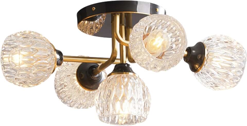 5-Light Brass Flush Mount Ceiling Light,Glass Lampshade Lighting Fixtures,G9 Light Source Energy -Saving Ceiling Lamp for Living Room Bedroom Kitchen Bedroom Dining Table