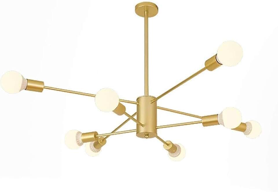 16 Lights Sputnik Chandelier Brass Finish Fixture Nordic Brushed Molecular Lights Globe Ceiling Light Fixtures for Living Room Restaurant E27 (Blackden)-Golden 8 Head