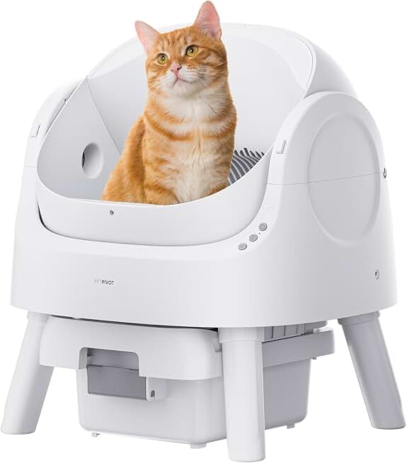 Self Cleaning Cat Litter Box, Open Top Litter Box for Multiple Cats, Automatic Cat Litter Box with Liners and Mat Included, White