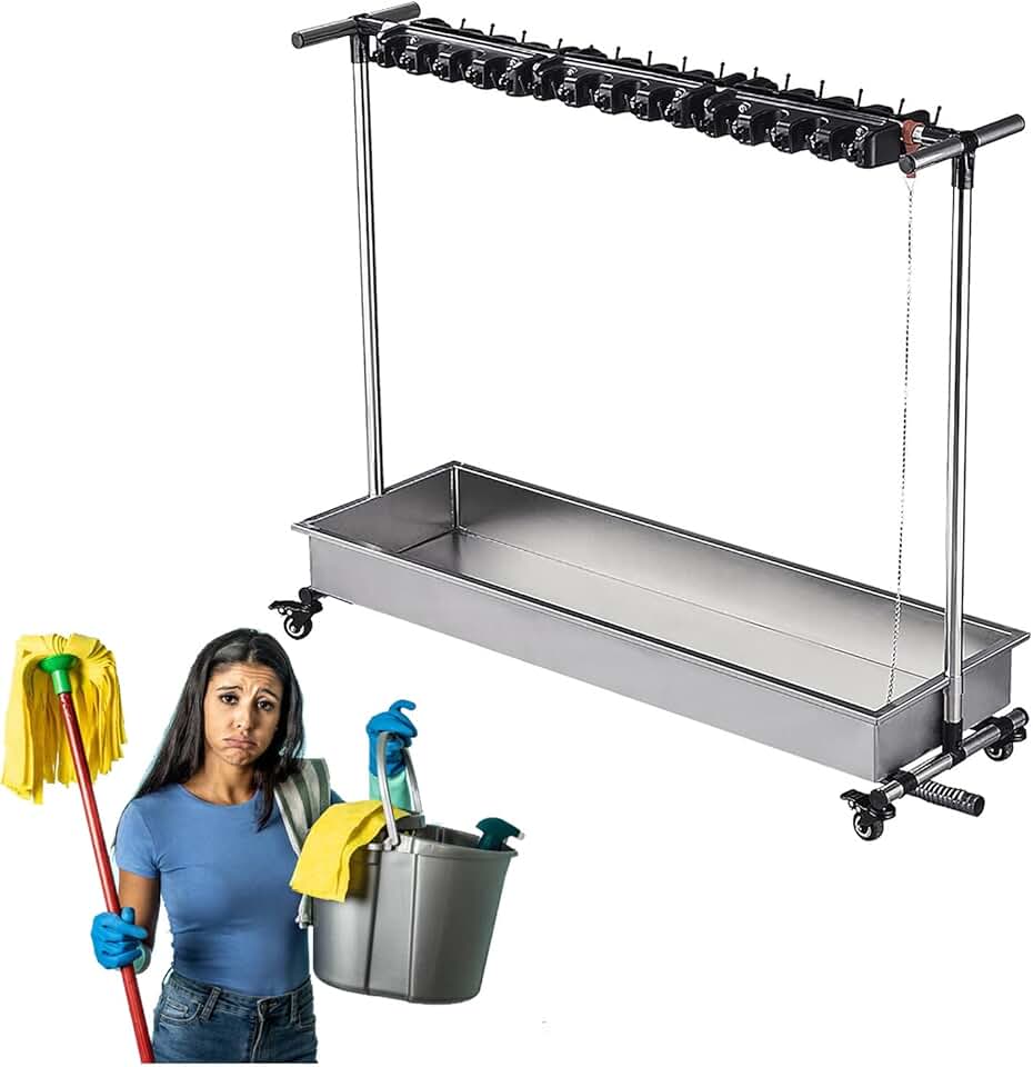 Movable Mop Broom Holder Put Wet Mops, Commercial Floor-Mounted Mop Rack,Floor Standing Cleaning Tool Cart, Garage Tool Storage Organizer, Umbrella Stand, Wet Mop Drain Rack Garden Tool Hanger Shelf (