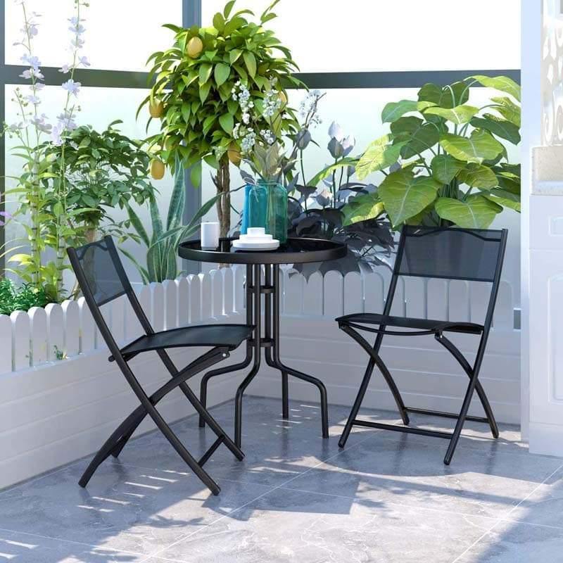 3 Pcs Folding Patio Bistro Set Conversation Set Round Coffee Table with ...